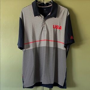 Adidas Men's Polo with Navy and White Stripes